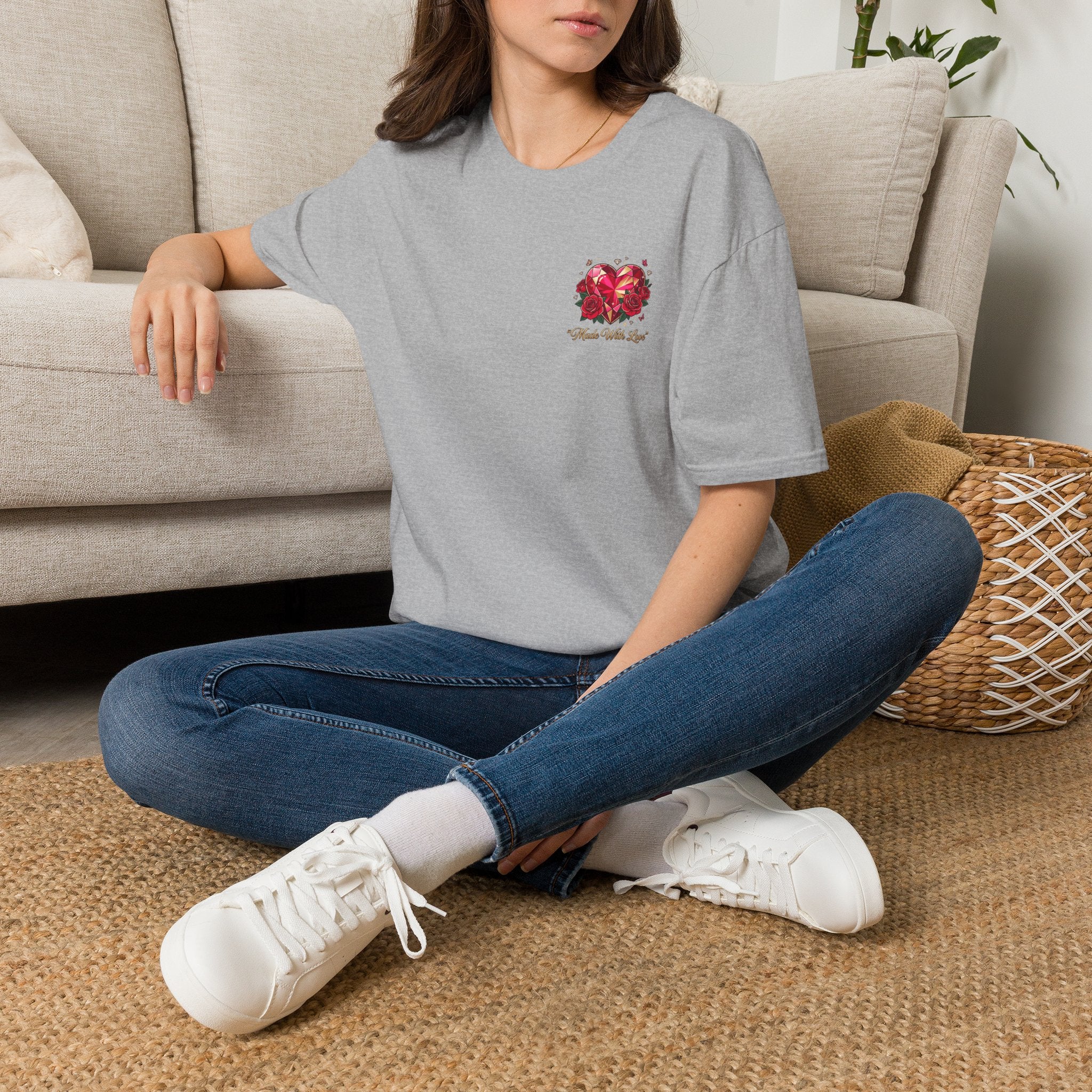 Heart Floral Graphic T-Shirt — "Made With Love" Chest Print