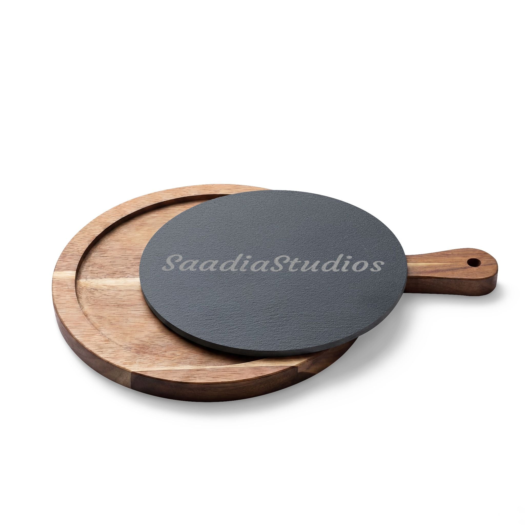 Engraved Acacia Charcuterie Board with Slate Insert & Cheese Knives