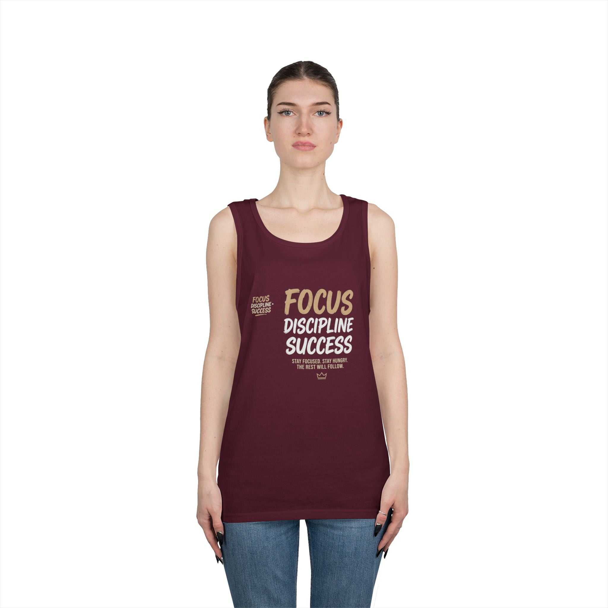 Motivational 'FOCUS Discipline Success' Cotton Tank Top