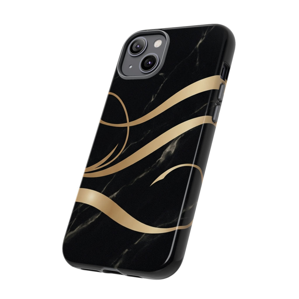 Black Marble Phone Case with Gold Swirl — Elegant Protective Tough Case