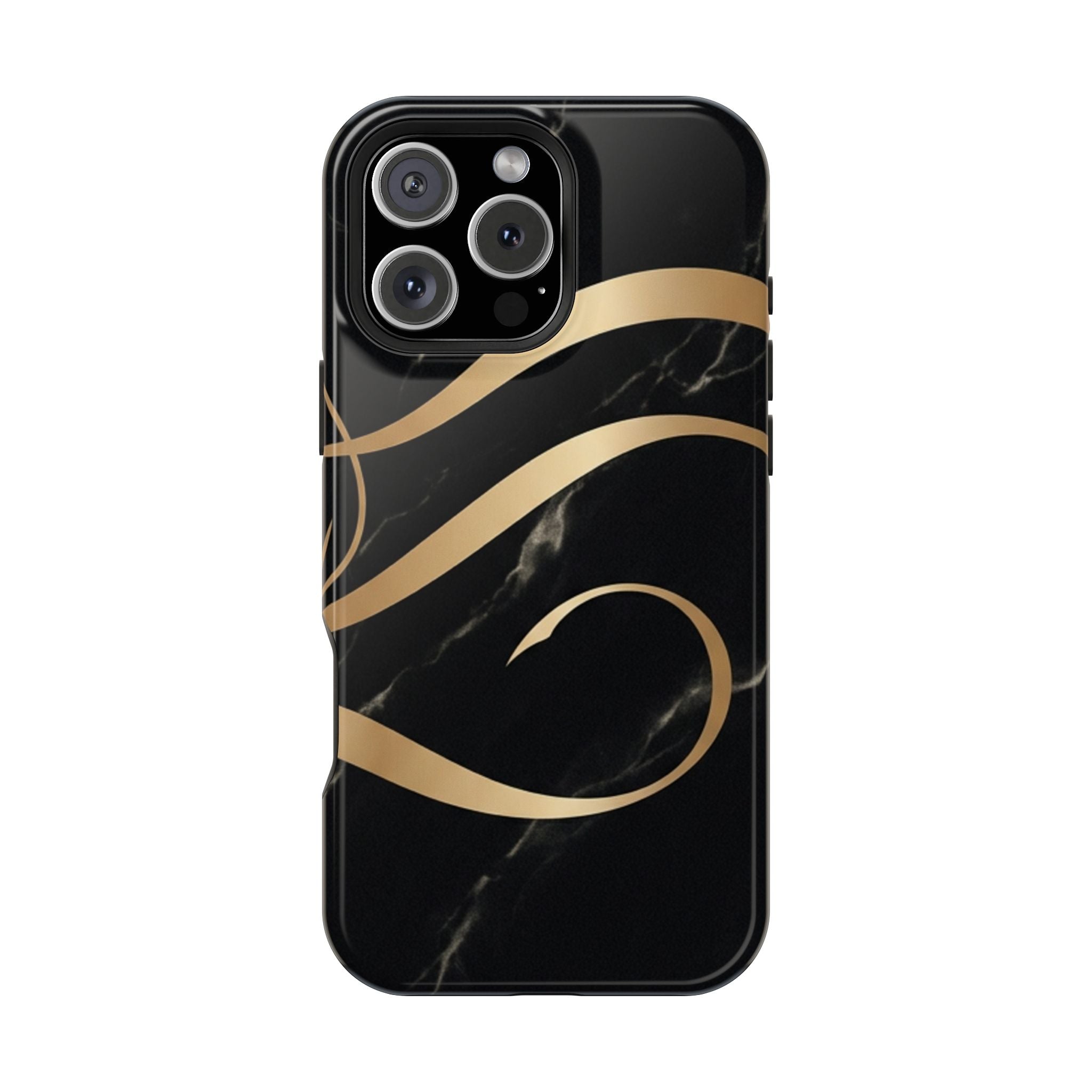 Magnetic Impact-Resistant Phone Case — Black Marble with Gold Swirl