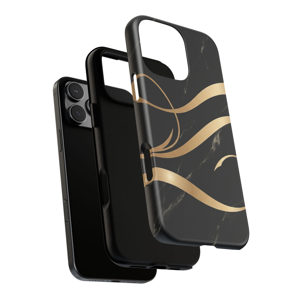 Black Marble Phone Case with Gold Swirl — Elegant Protective Tough Case