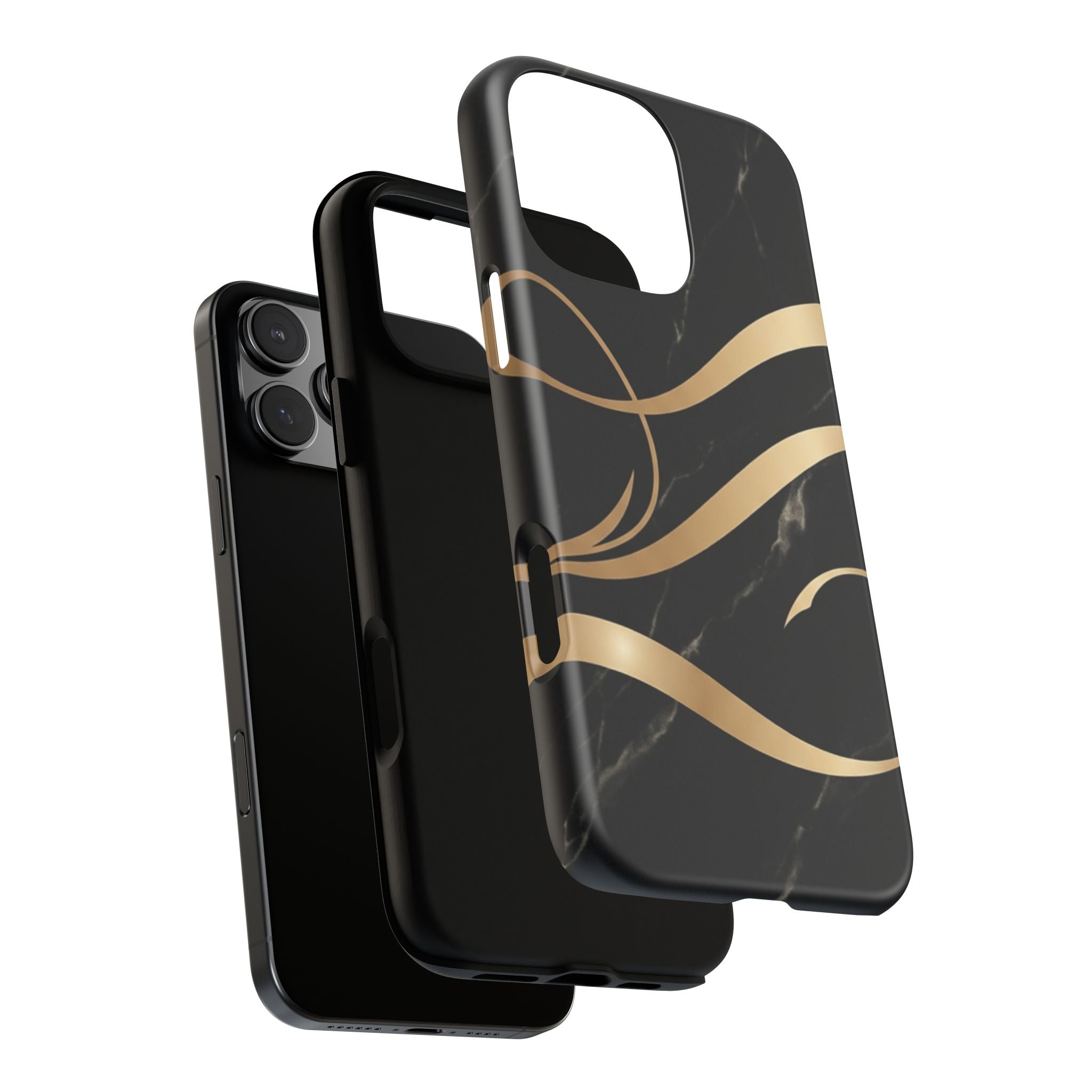 Black Marble Phone Case with Gold Swirl — Elegant Protective Tough Case