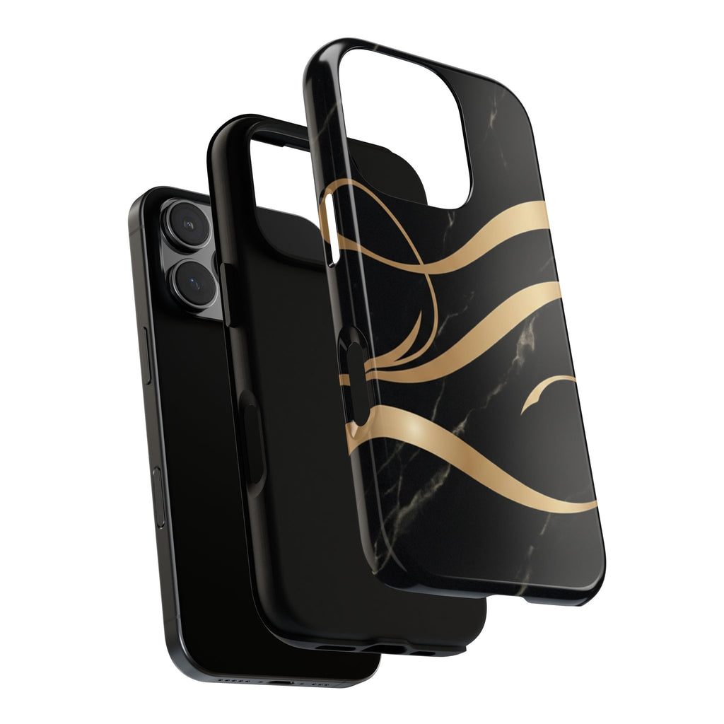 Black Marble Phone Case with Gold Swirl — Elegant Protective Tough Case