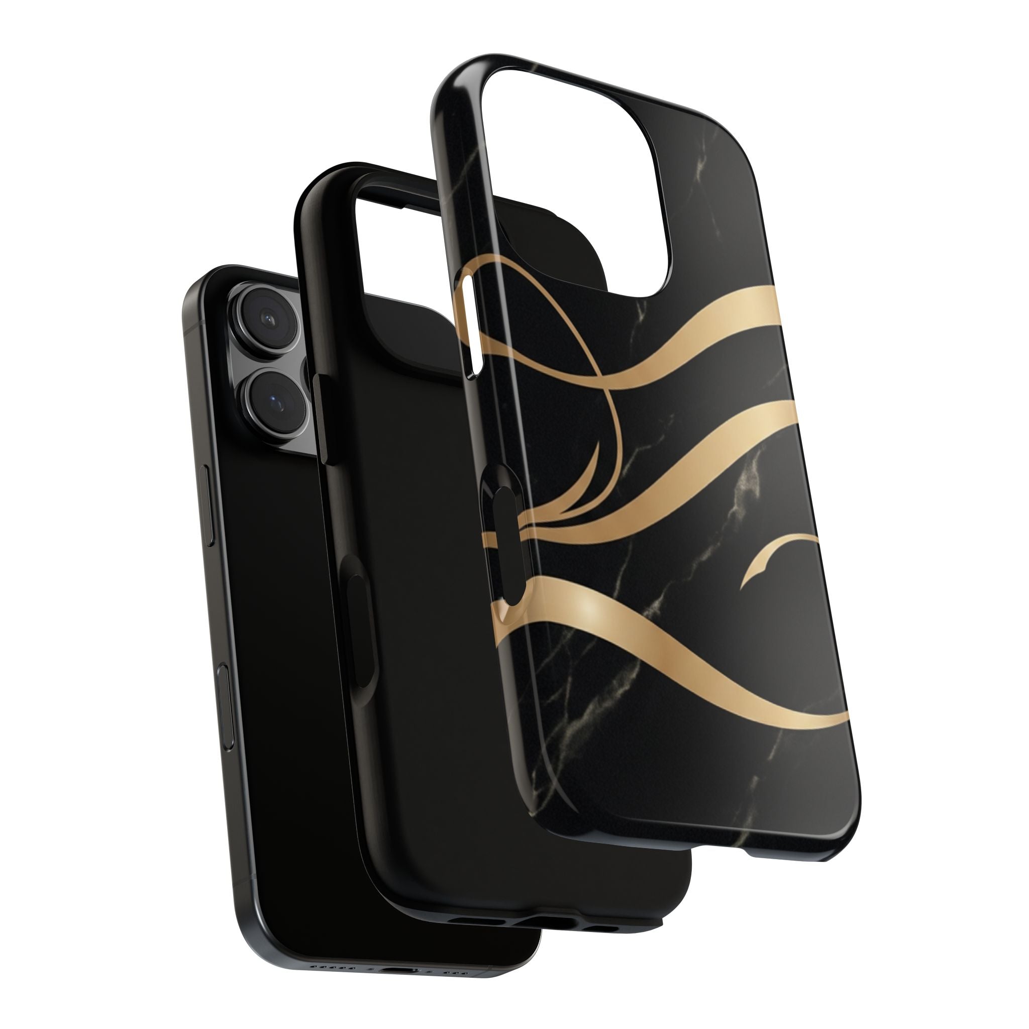 Black Marble Phone Case with Gold Swirl — Elegant Protective Tough Case