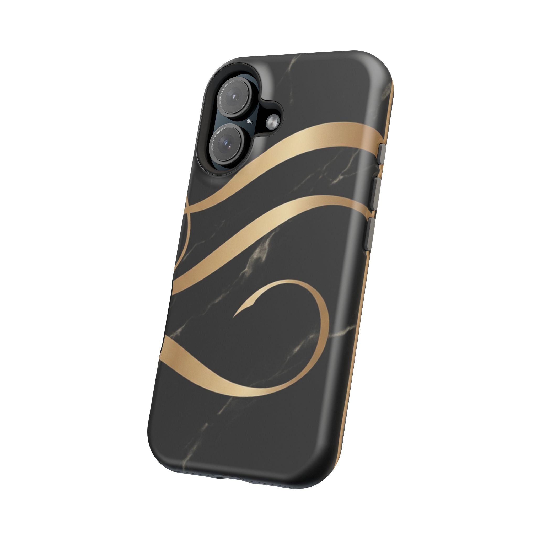 Magnetic Impact-Resistant Phone Case — Black Marble with Gold Swirl
