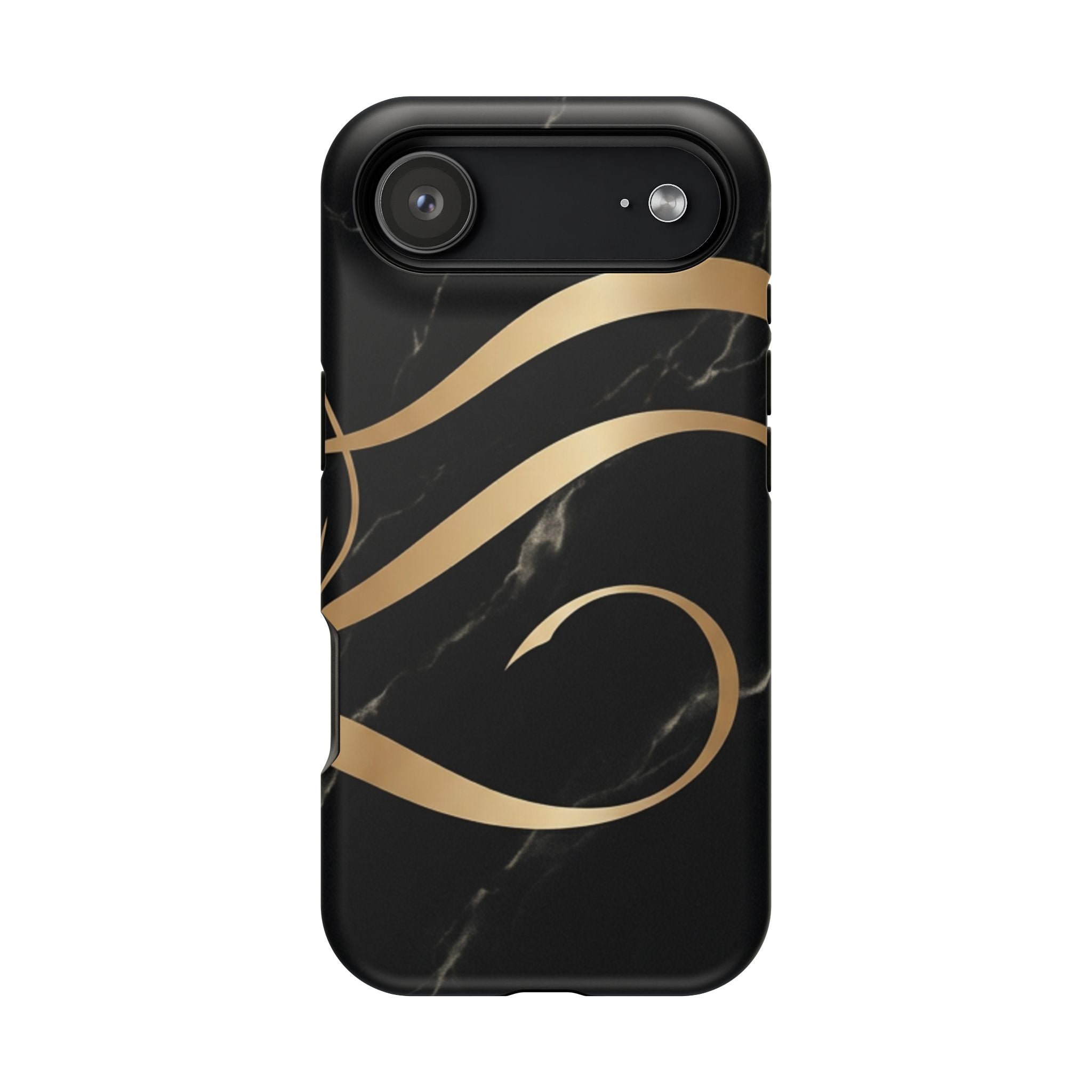 Magnetic Impact-Resistant Phone Case — Black Marble with Gold Swirl