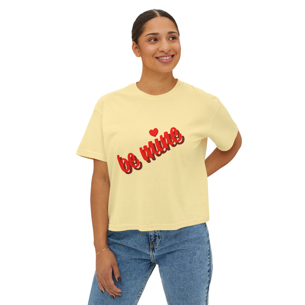 Be Mine Heart Script Boxy Tee — Valentine Rose Graphic Top