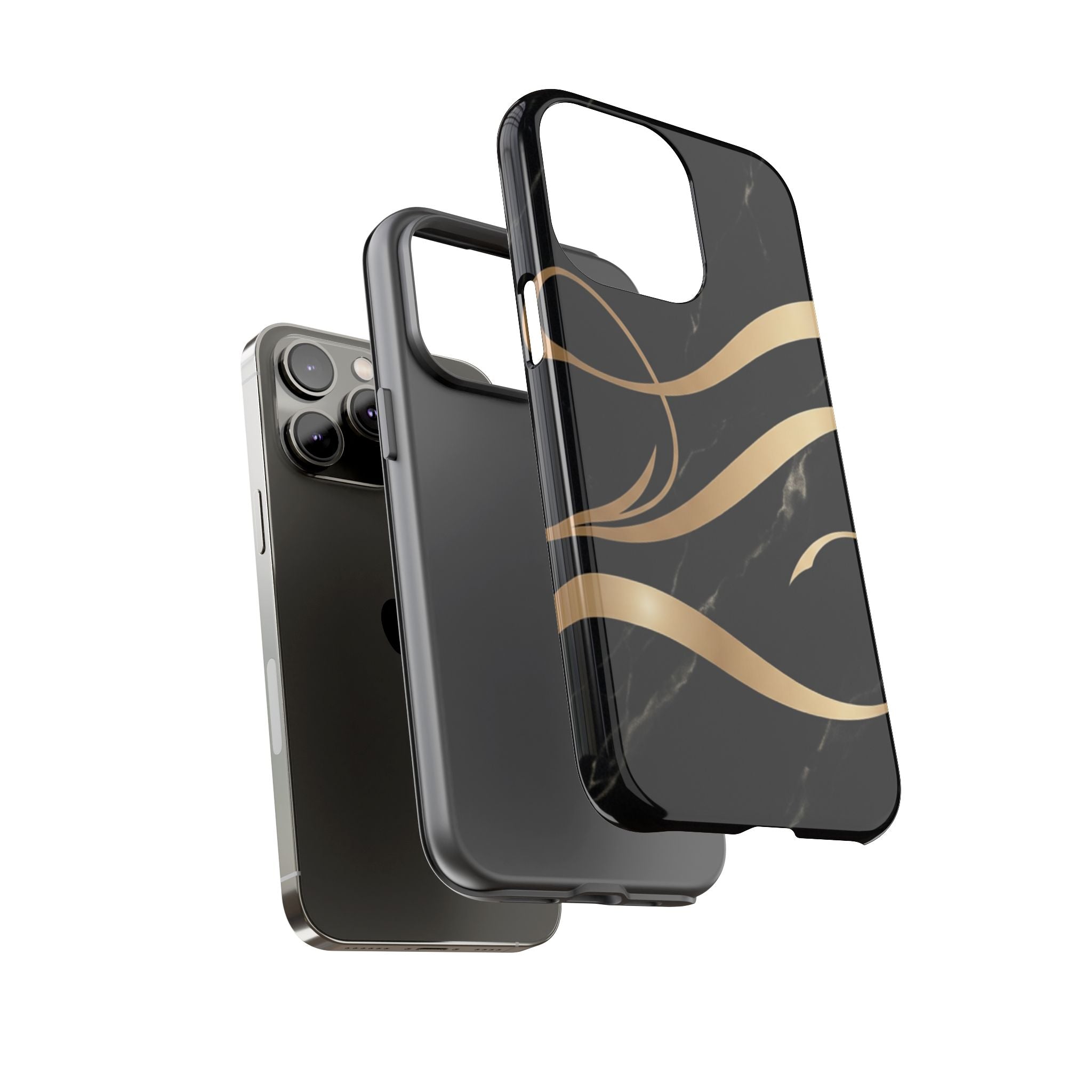 Black Marble Phone Case with Gold Swirl — Elegant Protective Tough Case