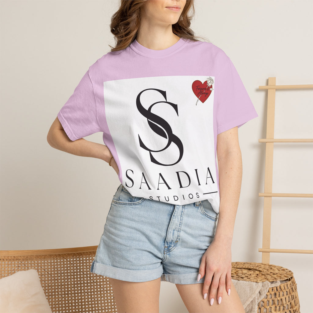 Saadia Studios Logo T-Shirt — SS Monogram Tee with Heart Accent