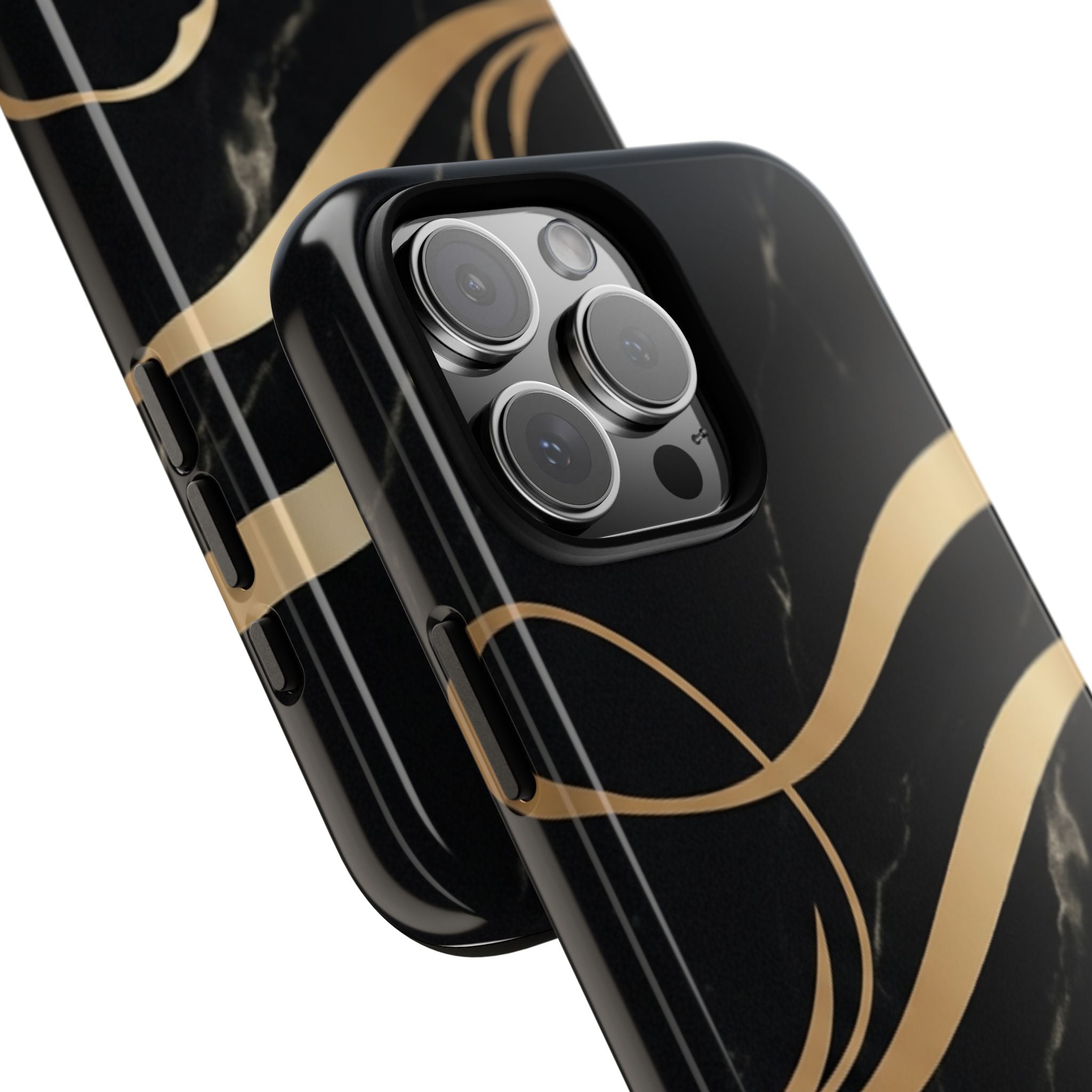 Black Marble Phone Case with Gold Swirl — Elegant Protective Tough Case