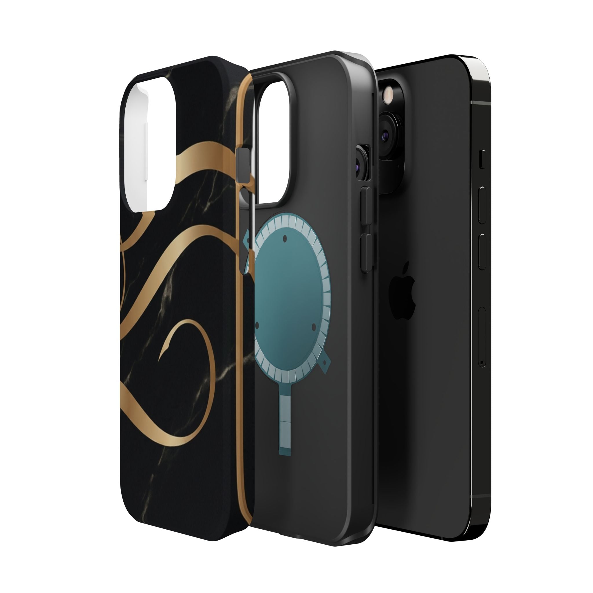 Magnetic Impact-Resistant Phone Case — Black Marble with Gold Swirl