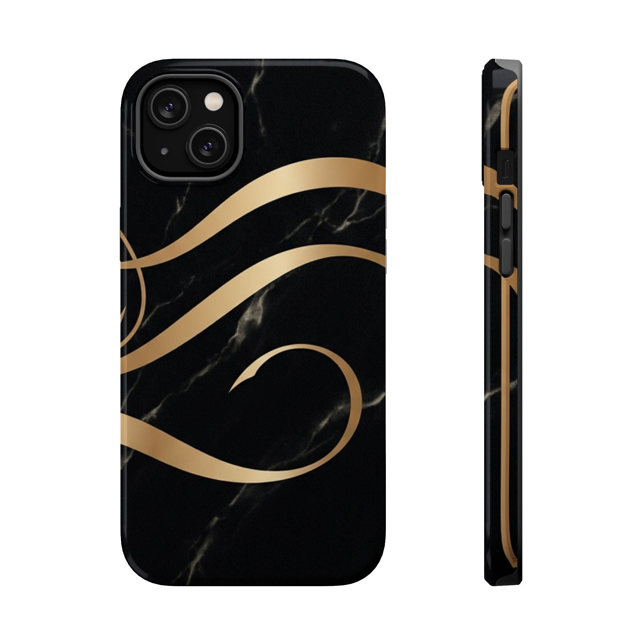 Magnetic Impact-Resistant Phone Case — Black Marble with Gold Swirl