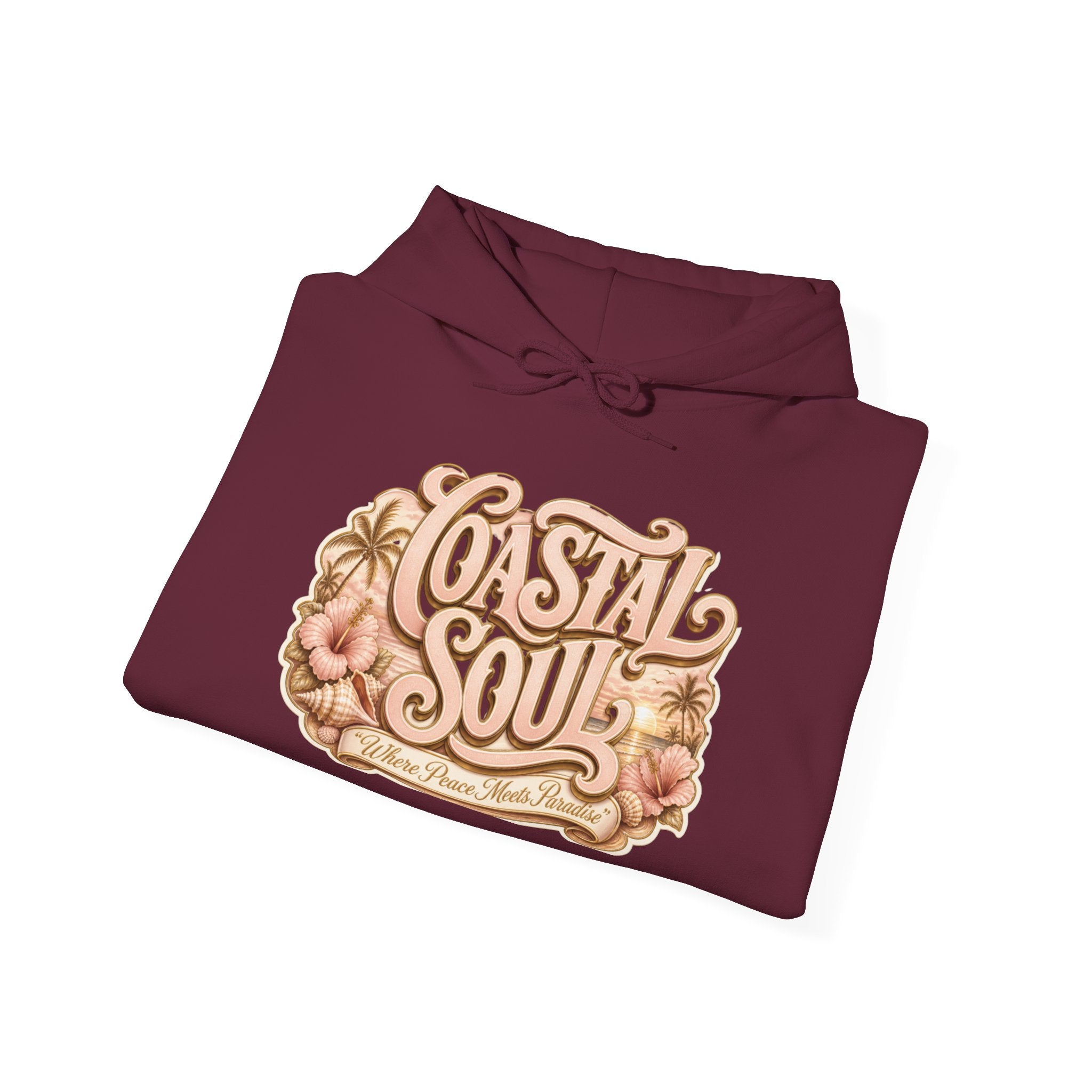 Coastal Soul Hoodie — 'Sun Kissed & Blessed' Tropical Palm Graphic Hooded Sweatshirt