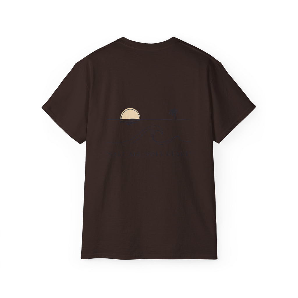 T-Shirt — Retro Palm Sunset Surf Tee ("Salt Air, Soft Hearts")