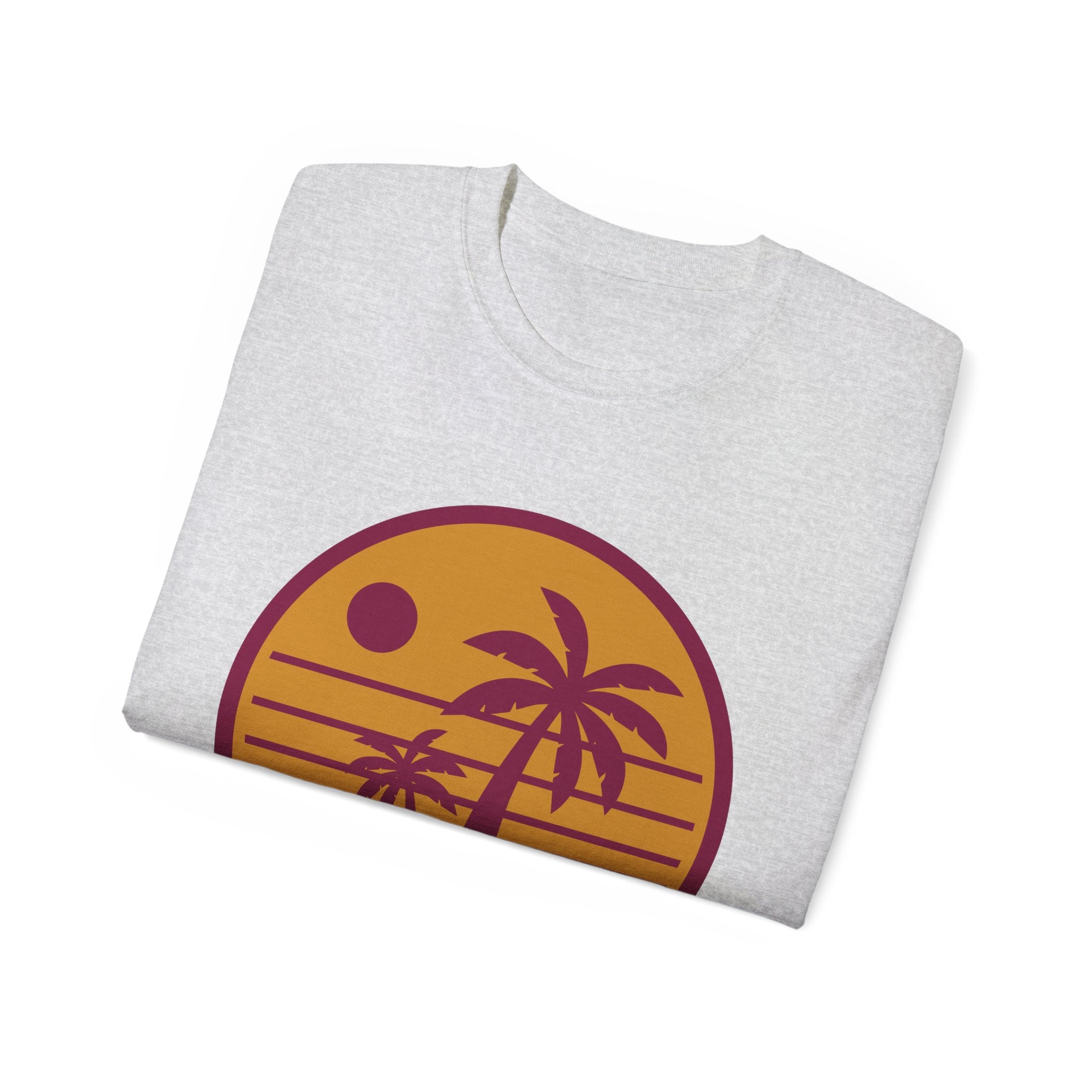 T-Shirt — Retro Palm Sunset Surf Tee ("Salt Air, Soft Hearts")