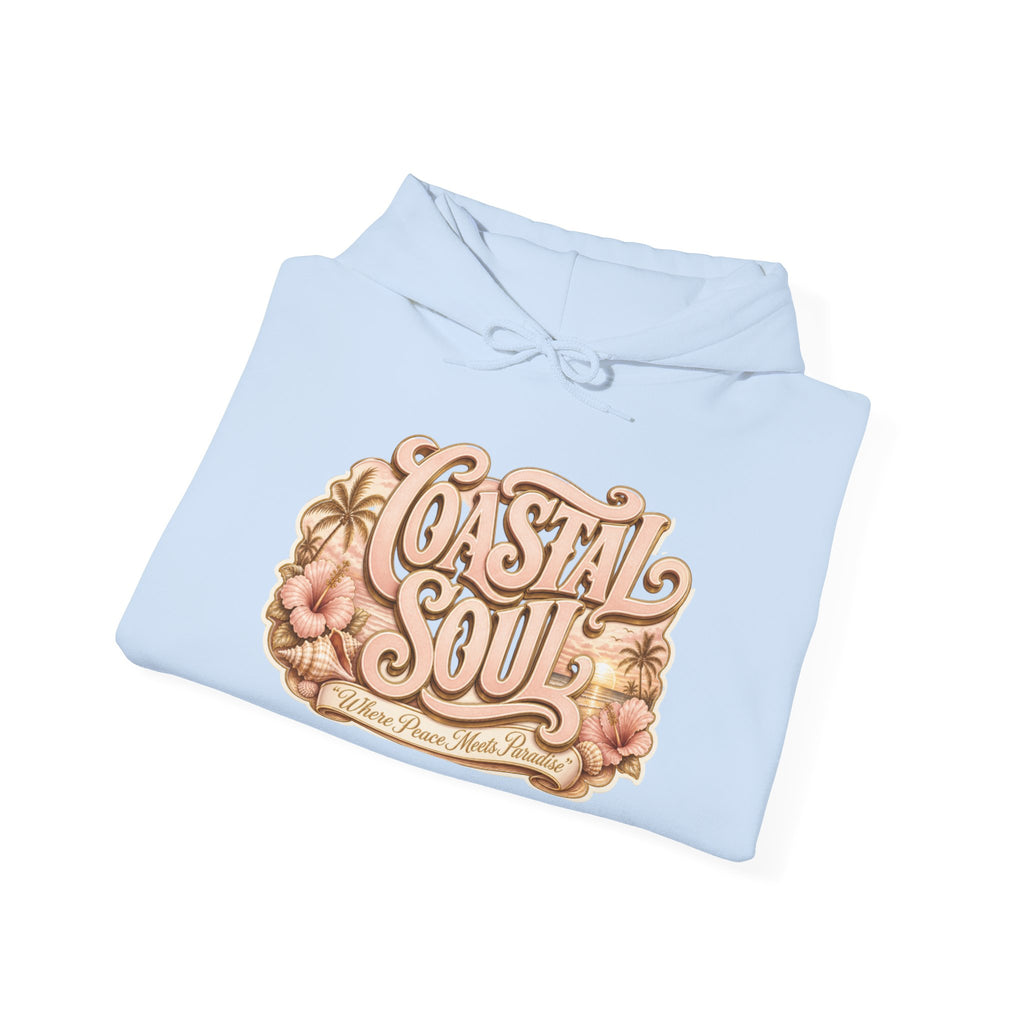 Coastal Soul Hoodie — 'Sun Kissed & Blessed' Tropical Palm Graphic Hooded Sweatshirt