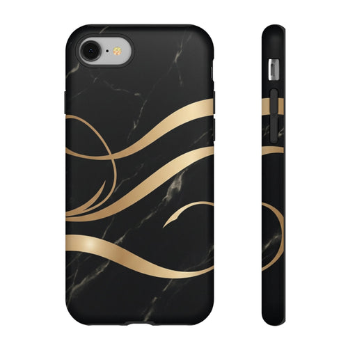 Black Marble Phone Case with Gold Swirl — Elegant Protective Tough Case