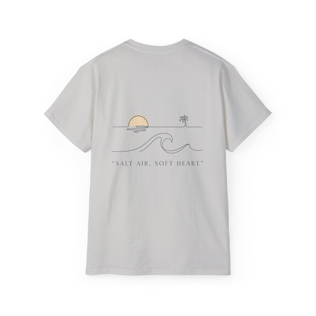 T-Shirt — Retro Palm Sunset Surf Tee ("Salt Air, Soft Hearts")